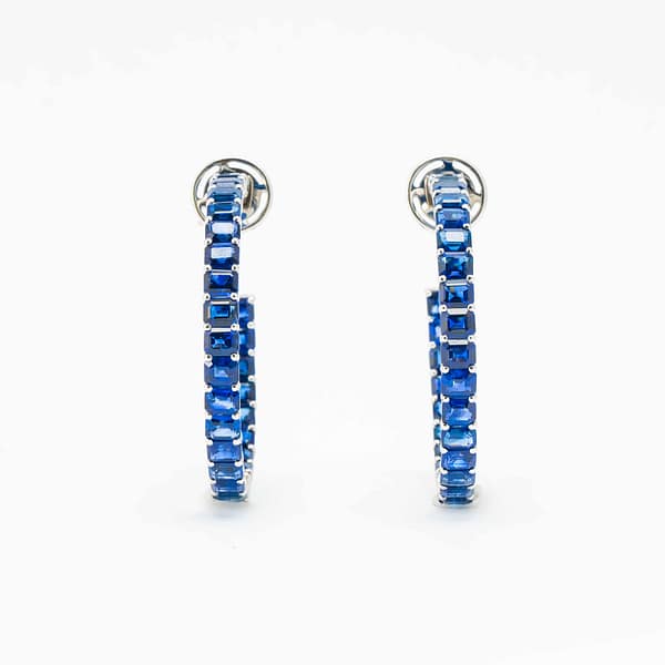 Total Carat Weight Octagonal Shape Sapphire Hoop Earrings