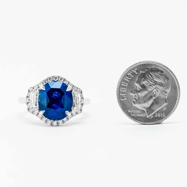 5.78 Carat Blue Sapphire & Cadillac Diamond 3 Stone Ring (White