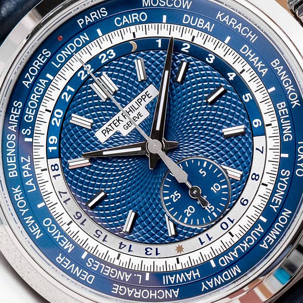 Patek Philippe World Time Flyback Chronograph Blue Dial White Gold