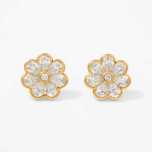Herlipto♡Clear Flower Gold Tone pierces Gumuchian 2.74 Total Carat Weight Pear-Shape Diamond Fleur