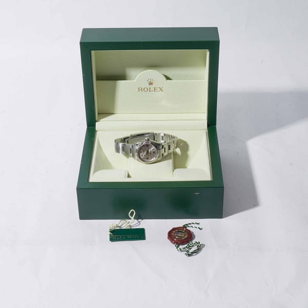 Rolex Oyster Perpetual 26 Silver w. Pink Markers Stainless Steel