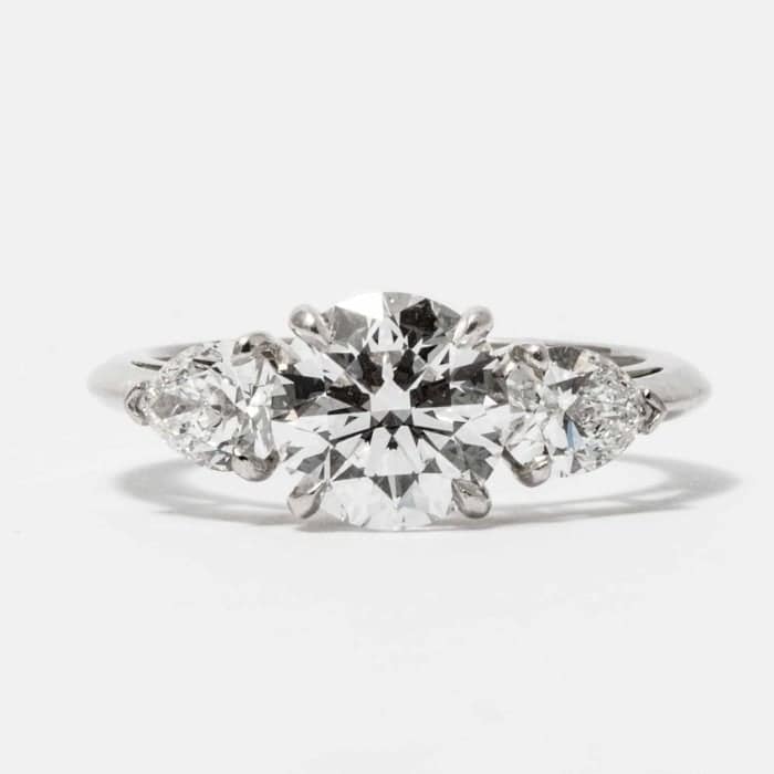 carat D VVS2 Round Cut Tiffany Diamond 3-Stone Ring, signed