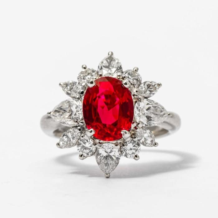 carat Pigeon Blood Ruby Diamond Cluster Ring (White Gold