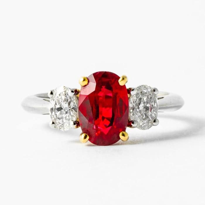 carat Oval Cut Ruby Diamond 3-Stone Ring (Two-Tone