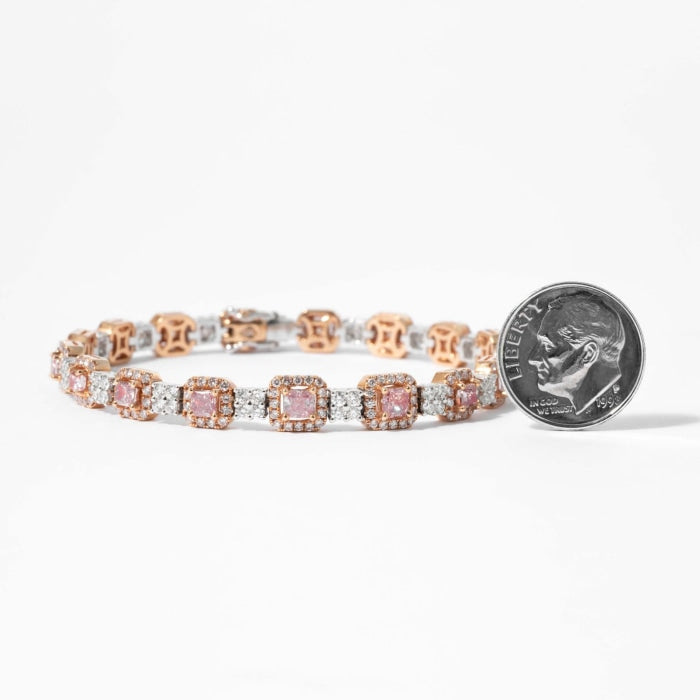 3.02 carat Fancy Pink Cushion Cut Diamond Bracelet (Two-Tone