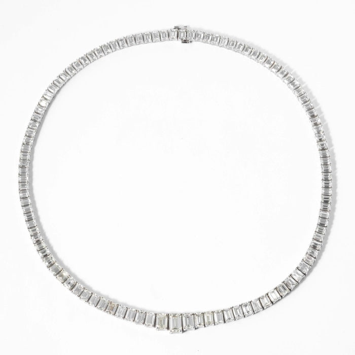 36.68 carat Emerald Cut Diamond Riviera Necklace (White Gold