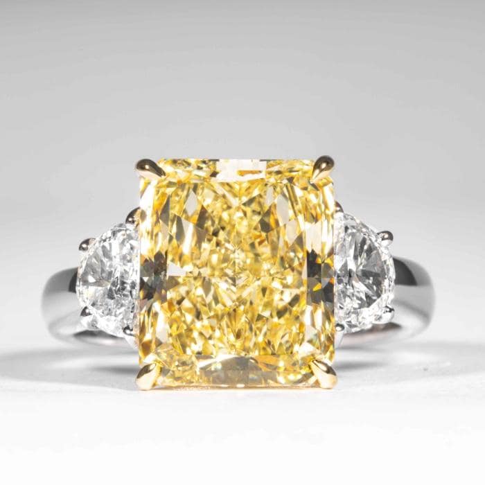 carat Fancy Yellow Radiant Cut Canary 3-Stone Diamond Ring