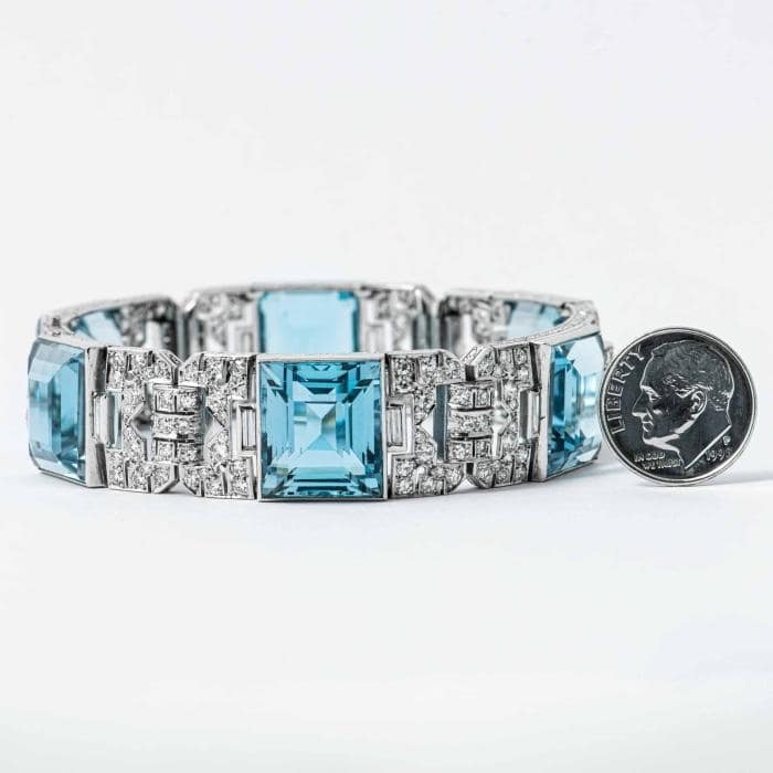 An Important Art Deco 80 carat Aquamarine Diamond Bracelet