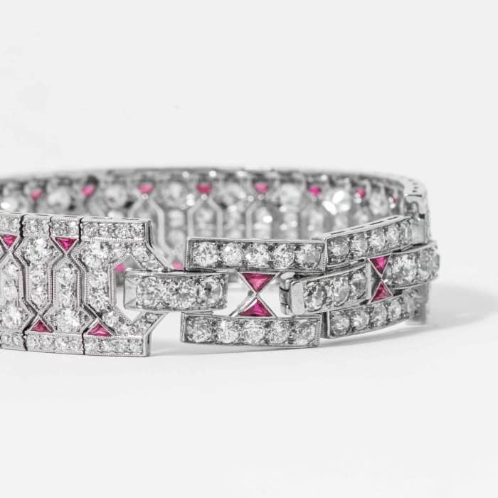 Art Deco Ruby Diamond Geometric Bracelet (Platinum) — Shreve