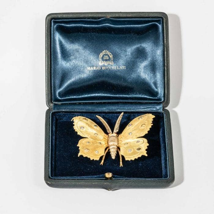 Butterfly Pin with Multi-Colored Diamond Accents, Signed