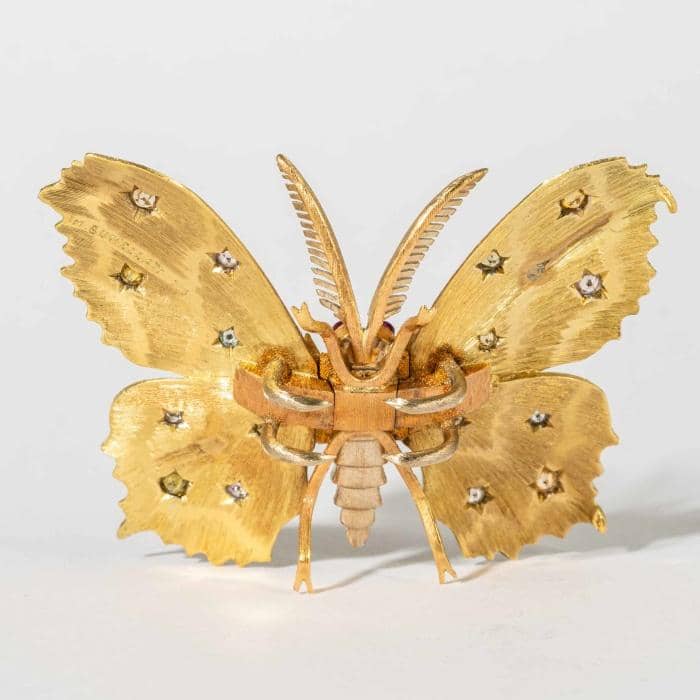 Butterfly Pin with Multi-Colored Diamond Accents, Signed