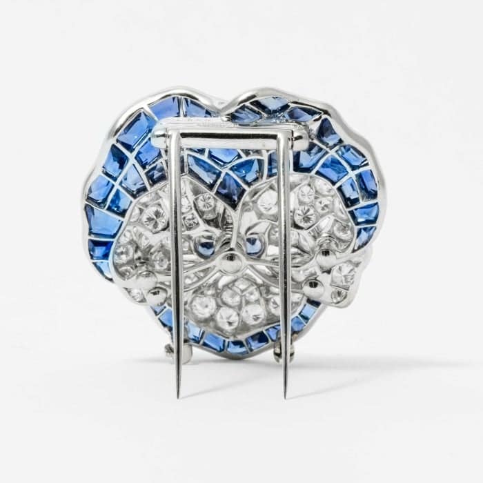 Diamond & Sapphire Pansy Brooch, signed Oscar Heyman (Platinum
