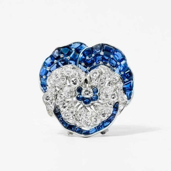Diamond & Sapphire Pansy Brooch, signed Oscar Heyman (Platinum