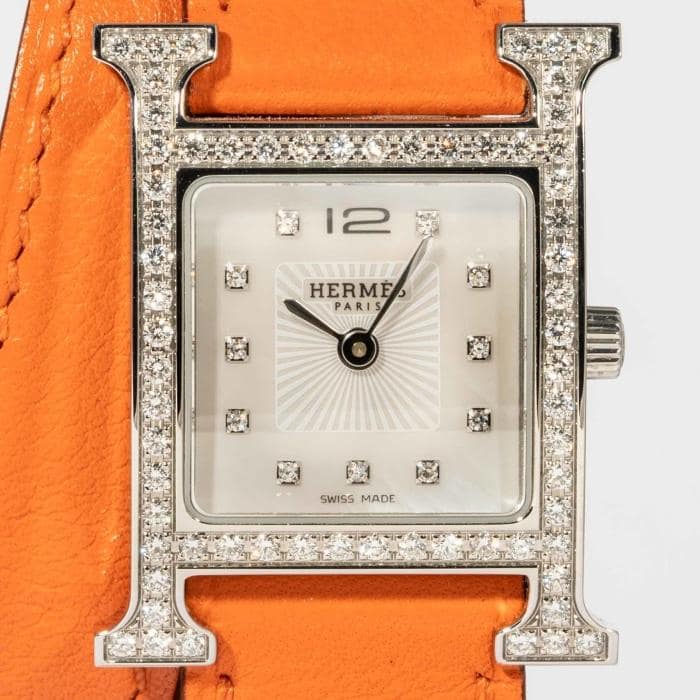 Hermès Heure H Mother-of-Pearl Diamond Dial Stainless Steel 21 x