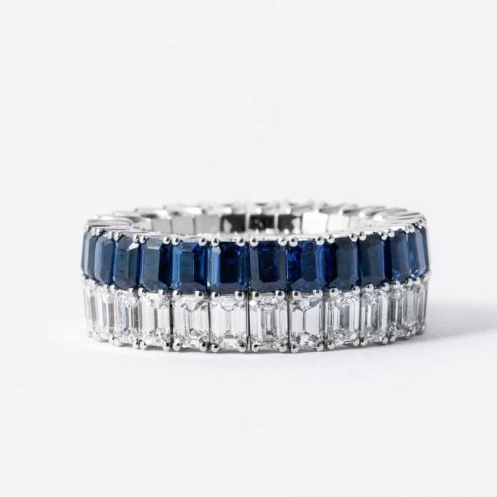 Picchiotti Emerald Cut Diamond & Blue Sapphire Xpandable Eternity