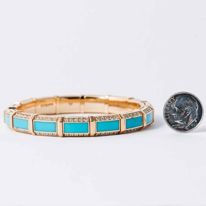 Picchiotti Turquoise and Diamond X-pandable Bangle Bracelet (Rose