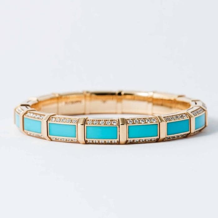 Picchiotti Turquoise and Diamond X-pandable Bangle Bracelet (Rose