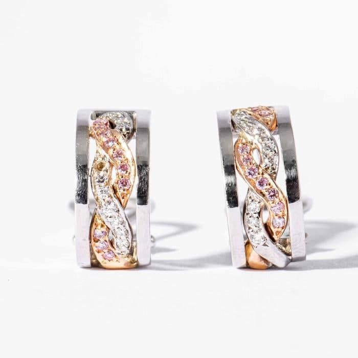 0.22 carat Colorless & Pink Diamond Huggie Hoop Earrings