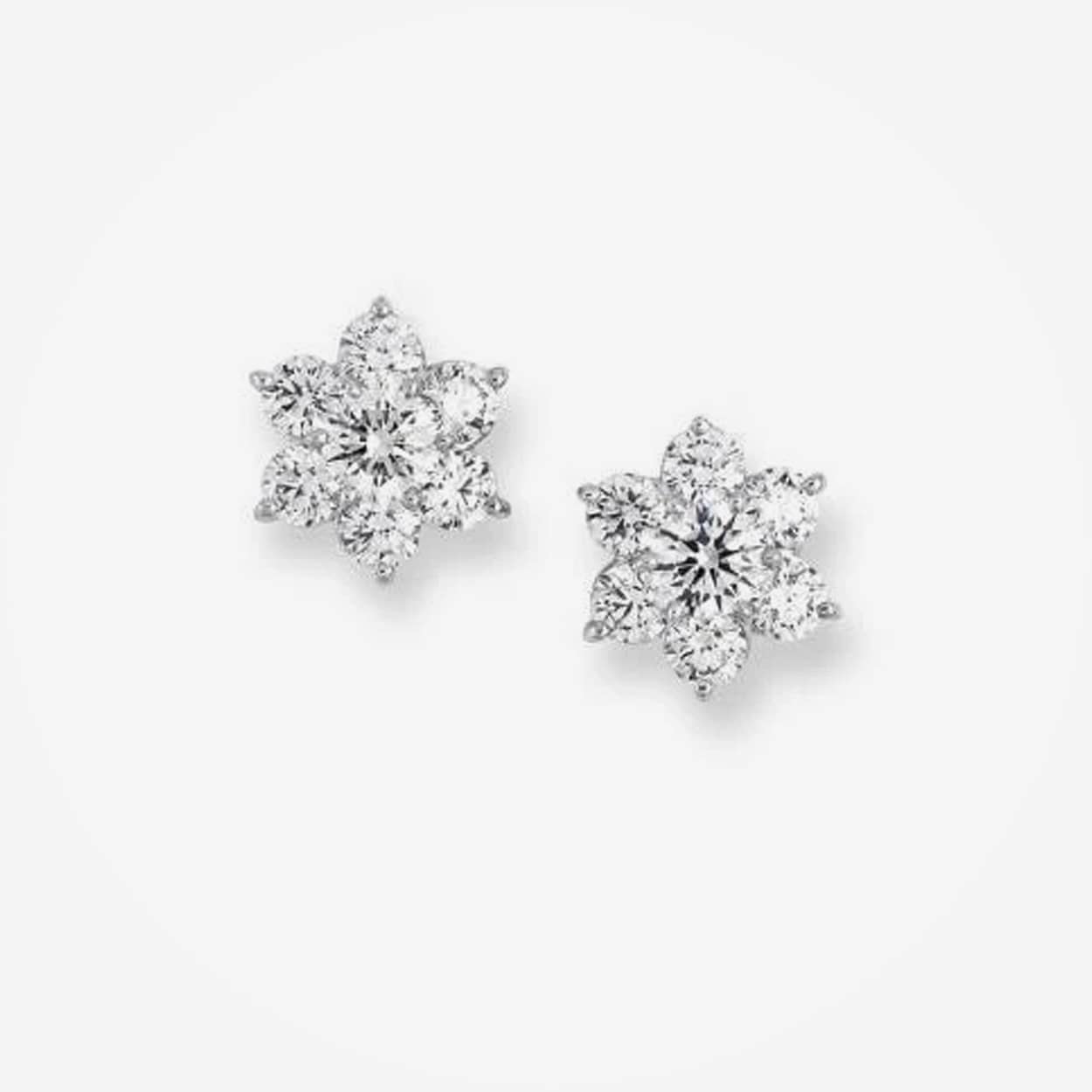 1.92 Carat Round Diamond Flower Earrings White Gold 
