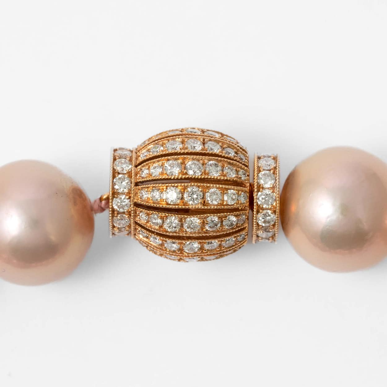 Opera Length Pink Pearl Necklace with Diamond Rondels with Diamond ...