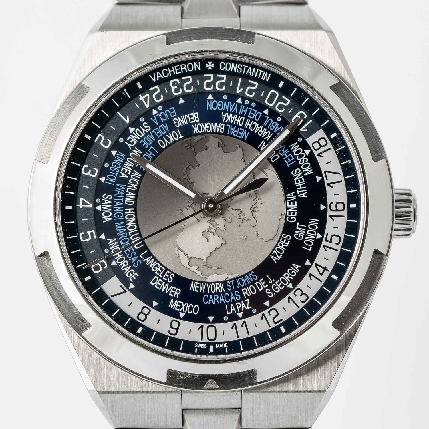 Pre-owned Vacheron Constantin Overseas World Time Blue Dial Stainless ...
