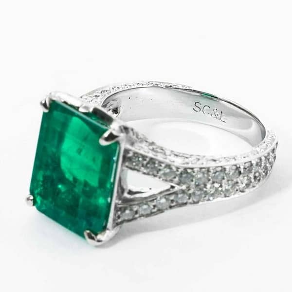 6.25 carat Emerald cut Columbian Emerald & Diamond White Gold Ring (AGL ...