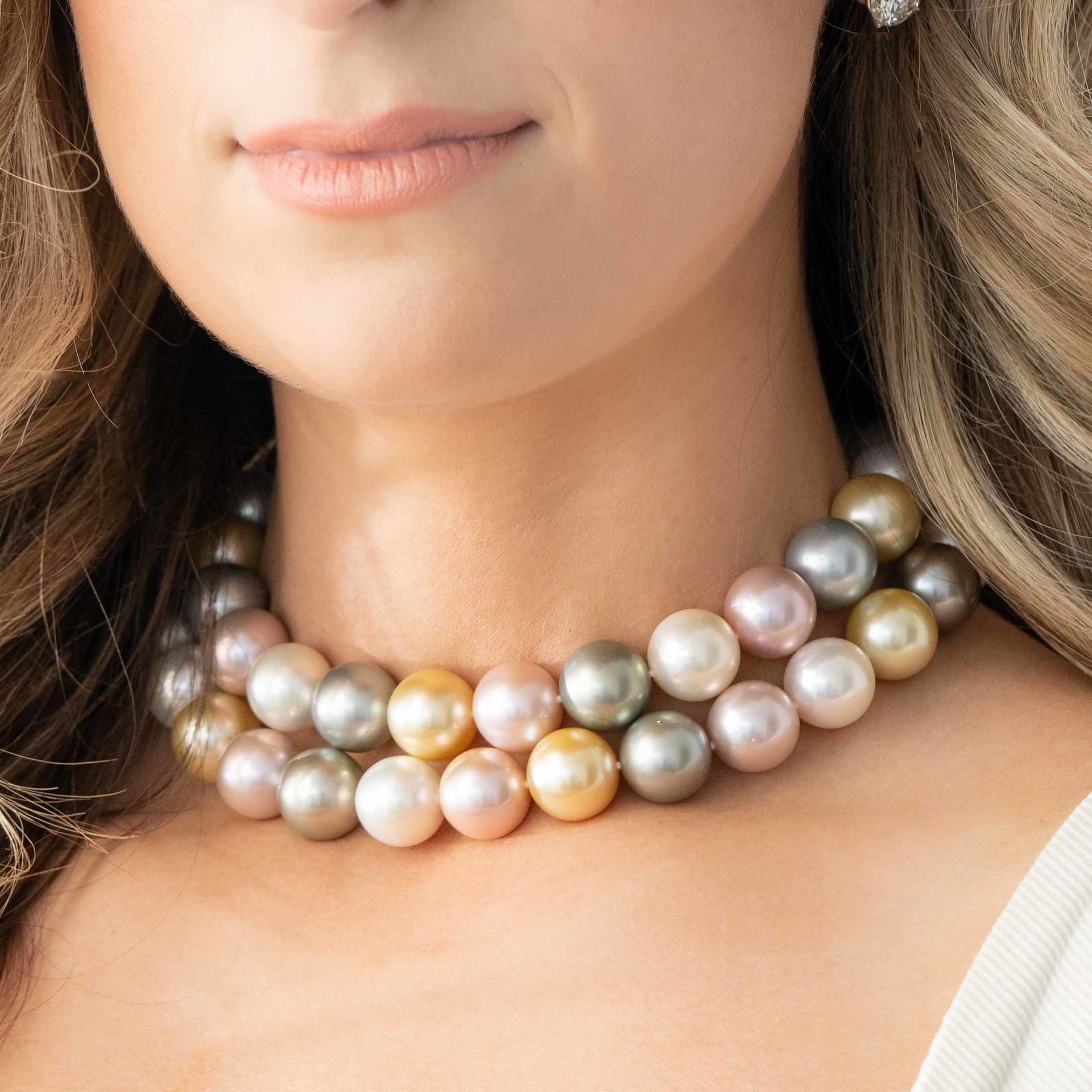 Multi-Colored Natural South Sea 15-17mm Pearl Necklace (White Gold ...