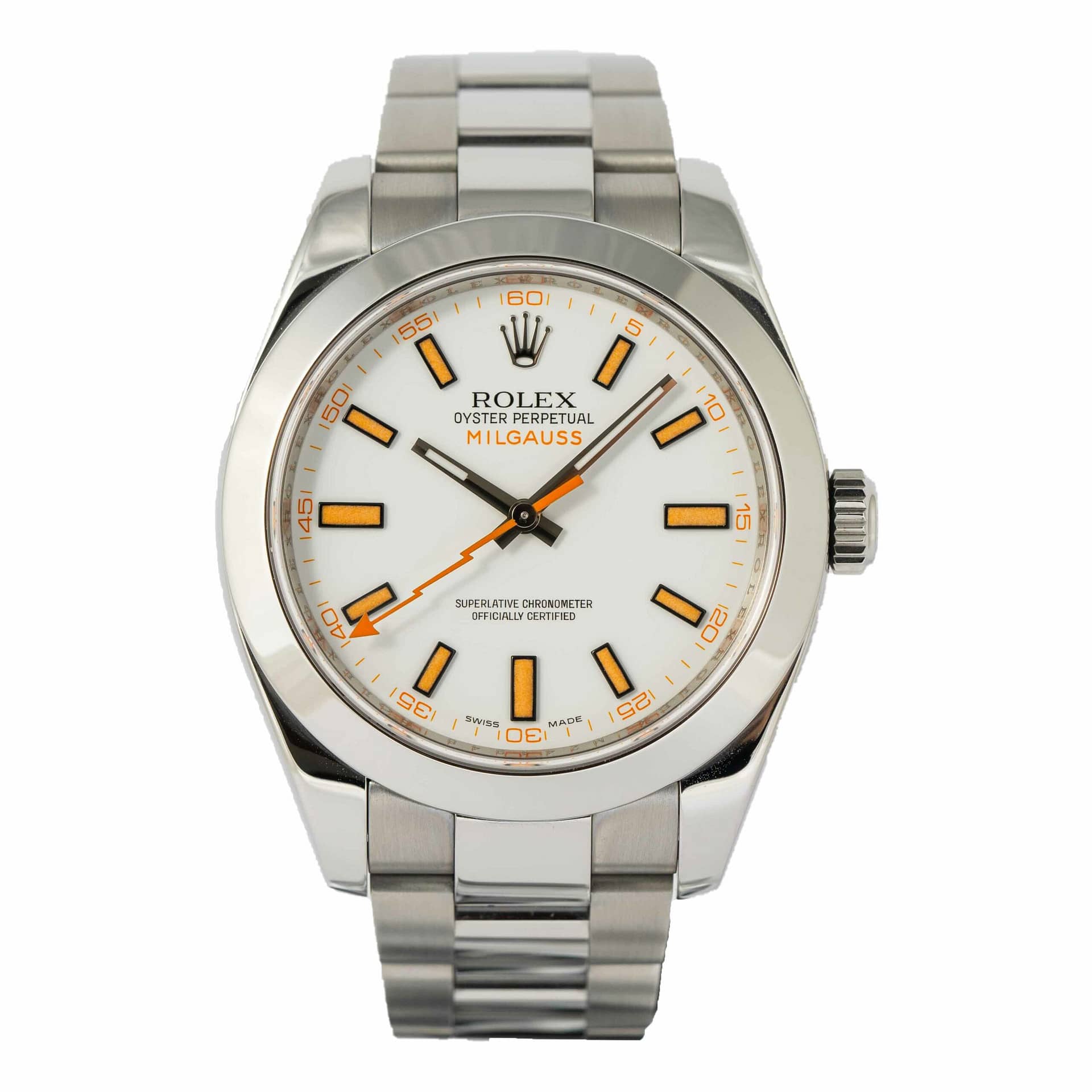 Rolex Milgauss White & Dial Stainless Steel 40mm (116400) — Crump & Low