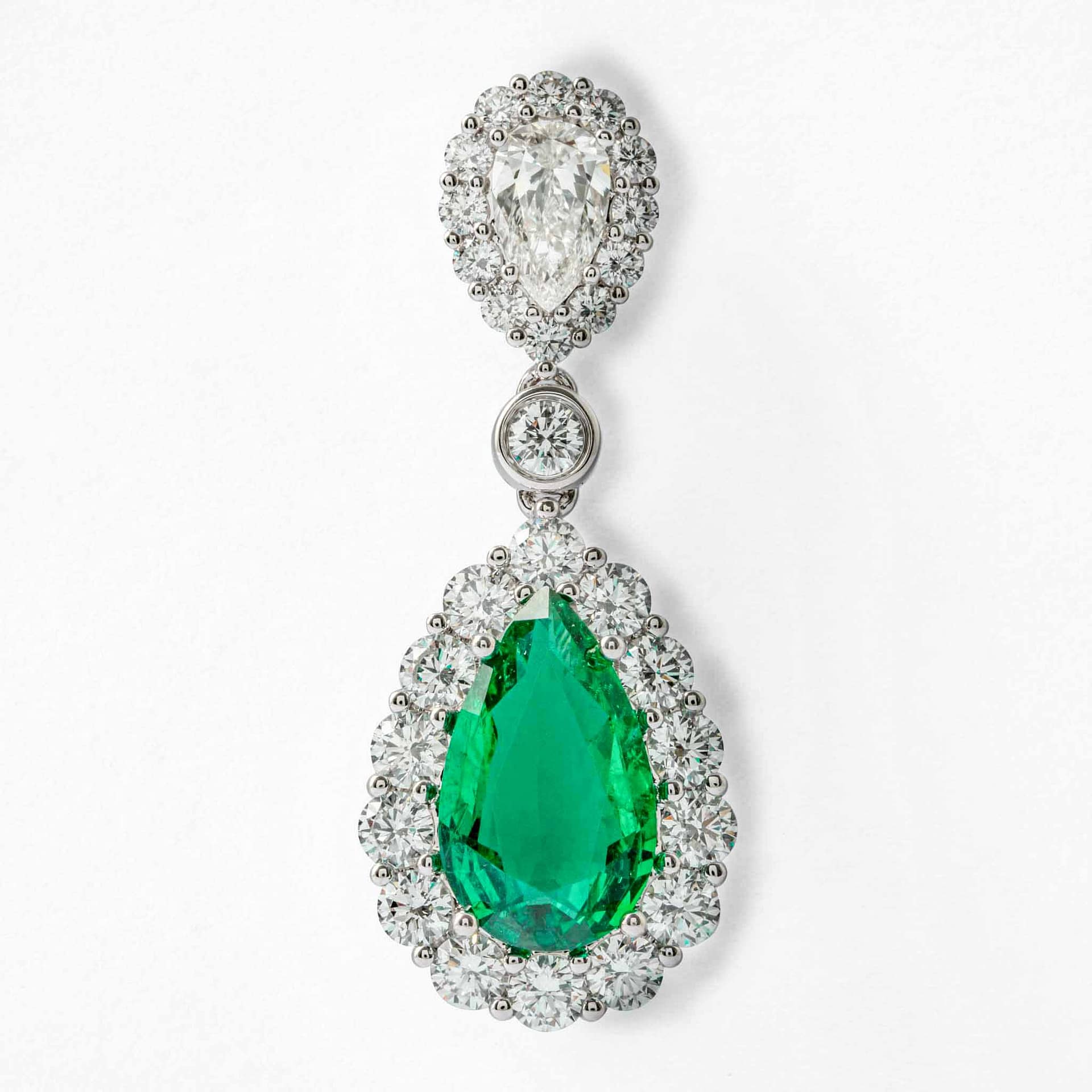 4.98 Total Carat Weight Pear Shape Emerald & Diamond Drop Earrings