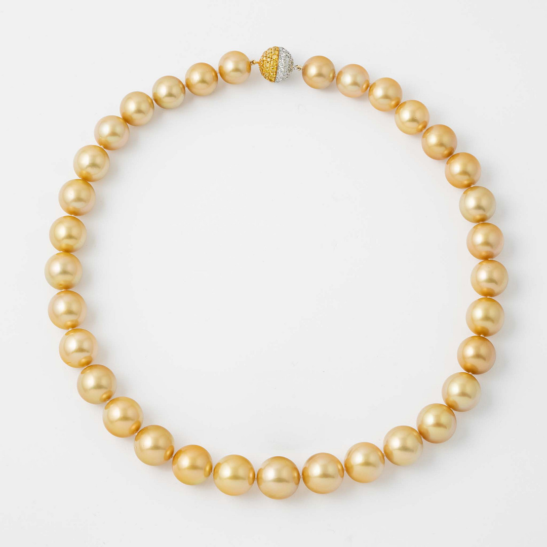 Natural Gold South-Sea Pearl Necklace with Diamond Clasp