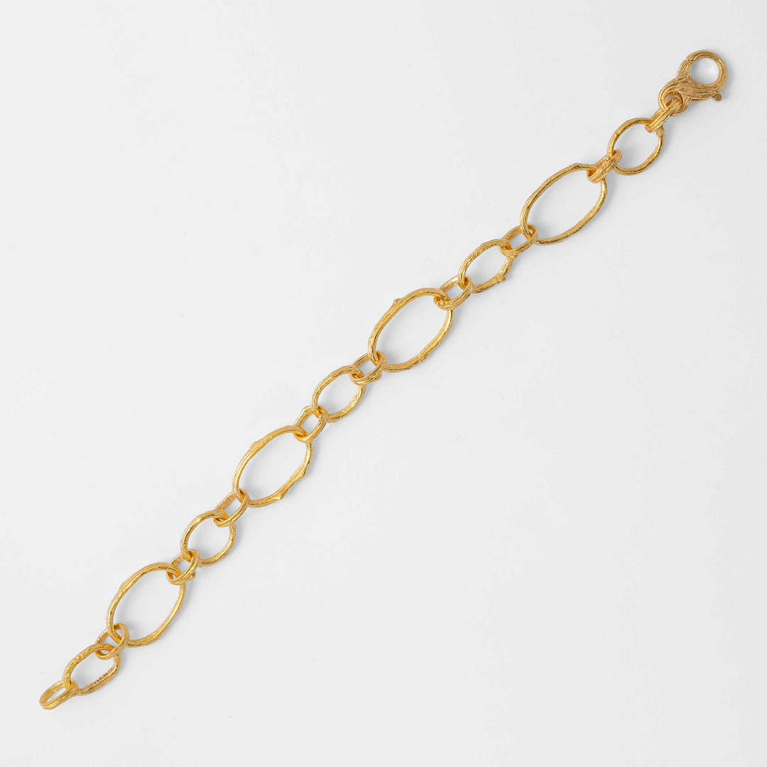 18 Karat Open Olive Branch Textured Link Bracelet (Yellow Gold)