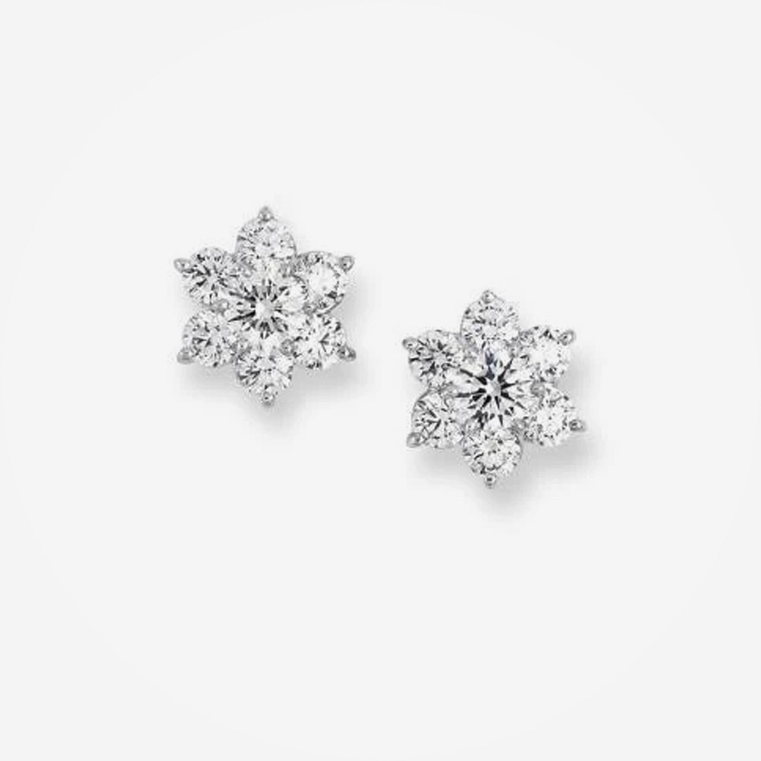 1.96 Carat Total Weight Diamond Flower Motif Earrings (White Gold ...