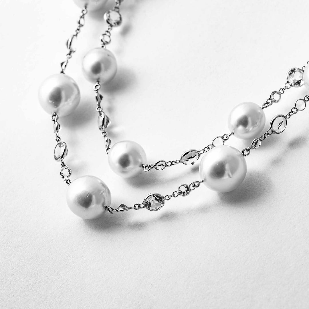 Long Pearl & White Topaz Necklace (White Gold) — Shreve, Crump & Low