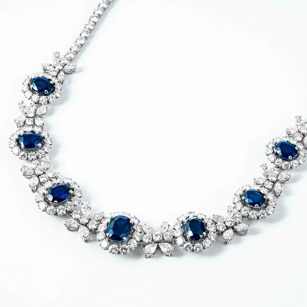 20 carat Oval Blue Sapphire & Diamond Necklace (Platinum) — Shreve ...