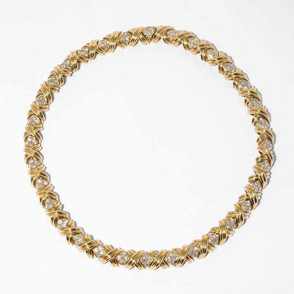 Diamond & Yellow Gold X Link Choker Necklace, signed Tiffany & Co.  (Vintage) — Shreve, Crump & Low