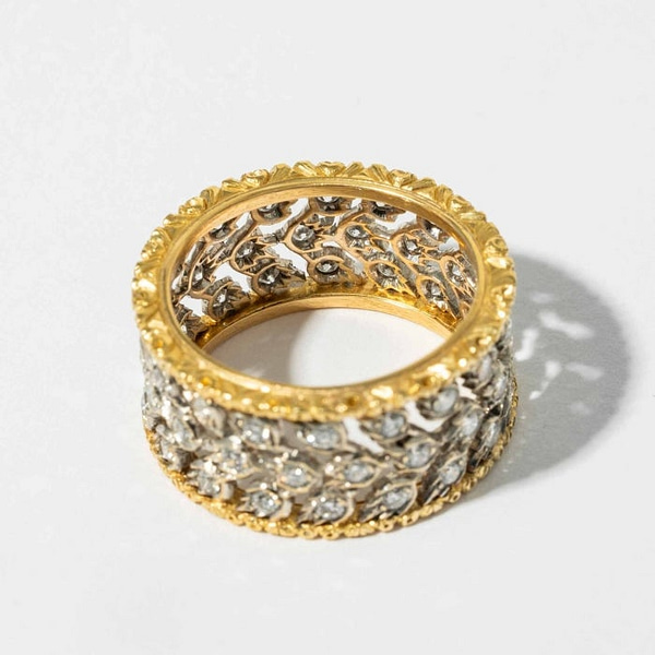 Buccellati Diamond Two-Tone 18 Karat Gold Eternelle Textured Vintage Band  Ring