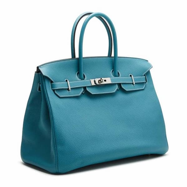 Hermes Birkin 35 Women Handbag Rare Blue Togo Palladium Hardware