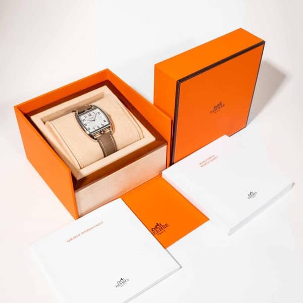 Hermes Cape Cod Steel Watch Etoupe Calfskin Band New w/ Box