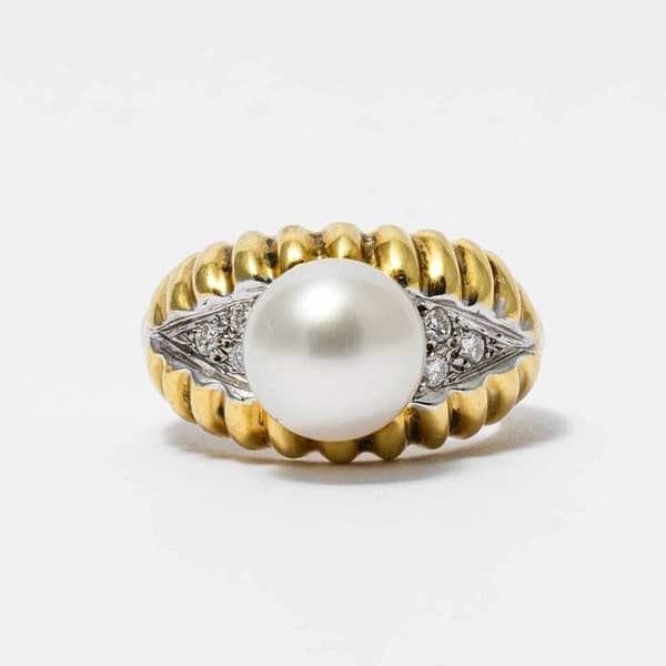 Leighton Gold Pearl Band Ring in White Pearl