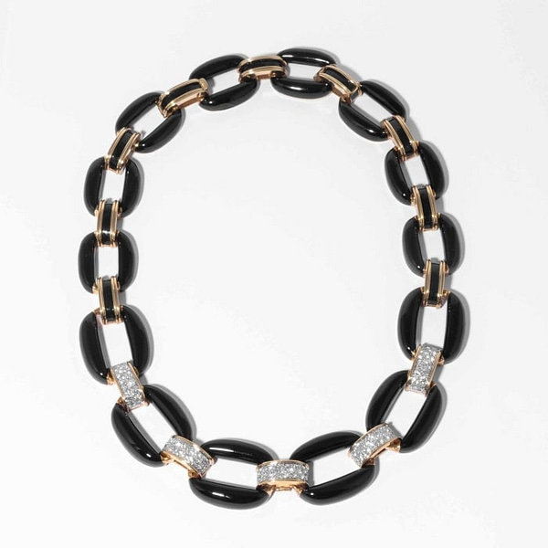 Black Enamel, Diamond and Gold Link Necklace, signed David Webb — Shreve,  Crump & Low