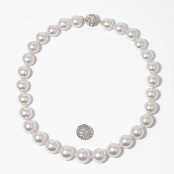 7mm Diamond Ball Pearl Necklace Clasp - Pearl & Clasp