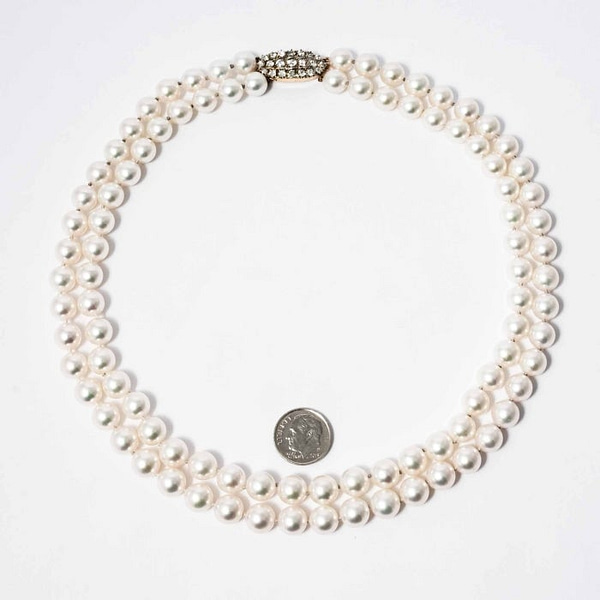 Vintage French Double Pearl Necklace 2ct Diamond Clasp – Antique Jewellery  Online