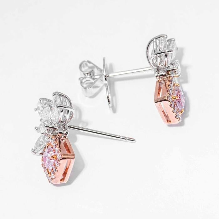 0.79 carat Fancy Pink Radiant Cut & Diamond Drop Earrings (Two-Tone)