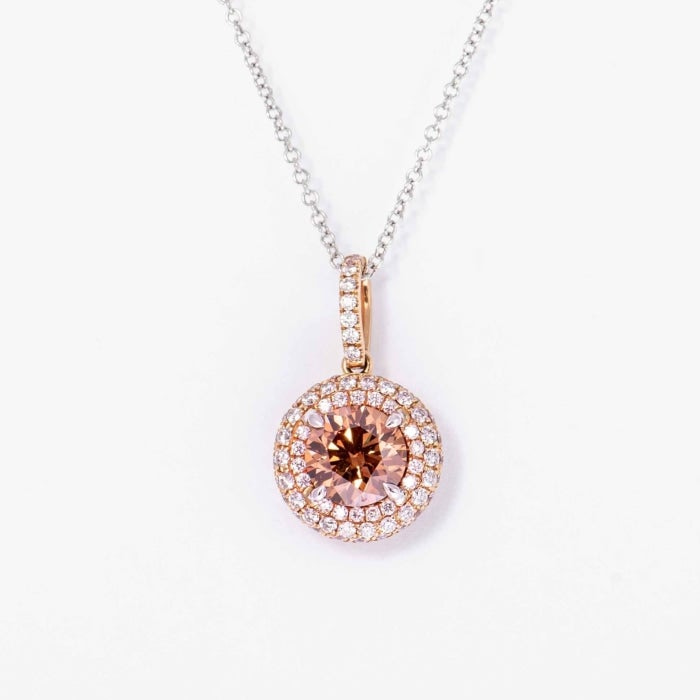 Diamond and Fancy Brownish Orangy Pink Diamond Pendant