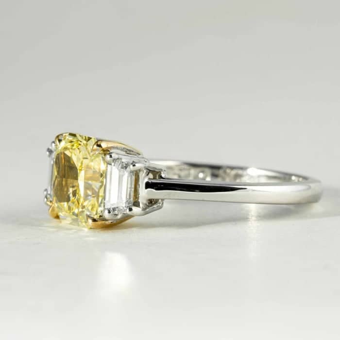 1. carat Fancy Intense Yellow Canary Cushion Cut 3 Stone Diamond