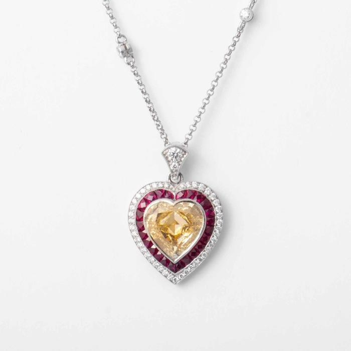 Tiffany and Co. Large Pink Sapphire and Diamond Open Heart Necklace in  Platinum