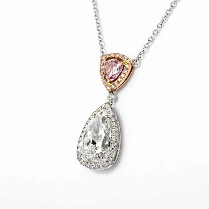 3.18 Carat Pear Shape & Pink Diamond Pendant Necklace