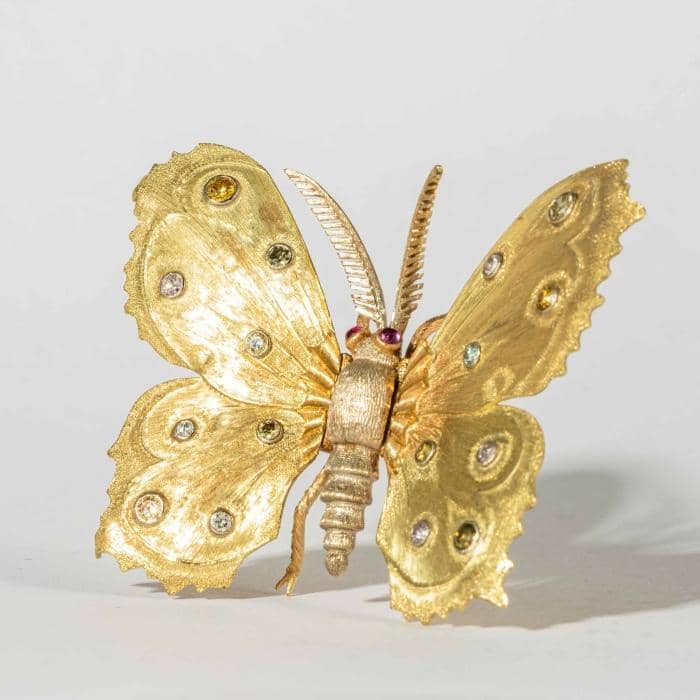 Butterfly Pin with Multi-Colored Diamond Accents, Signed Mario Buccellati (Vintage)