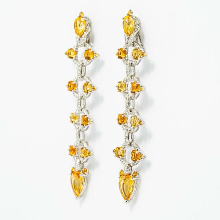 Citrine, Yellow Sapphire & Diamond Chandelier Earrings (White Gold