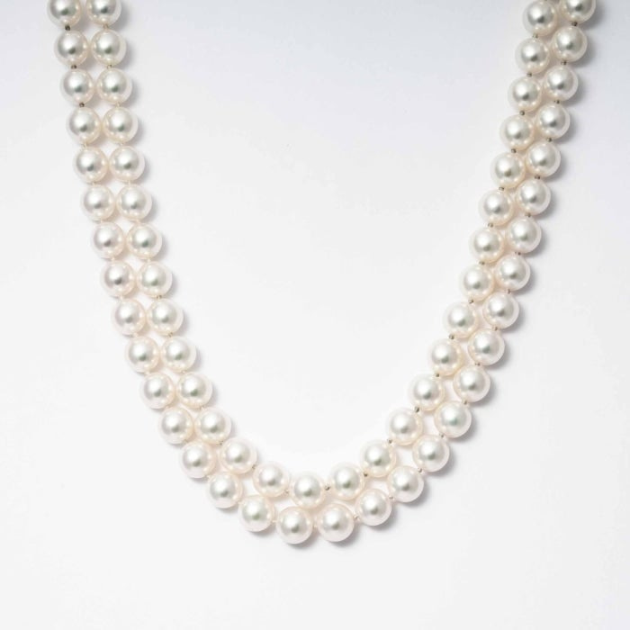 Long Double Strand Pearl and Flower Accent Necklace